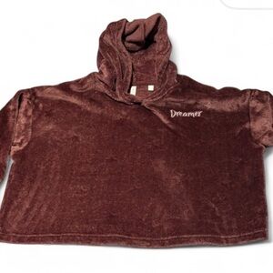 Joyspun Dreamer Plush Hoodie Size M – Burgundy Star Fleece Lounge Pullover